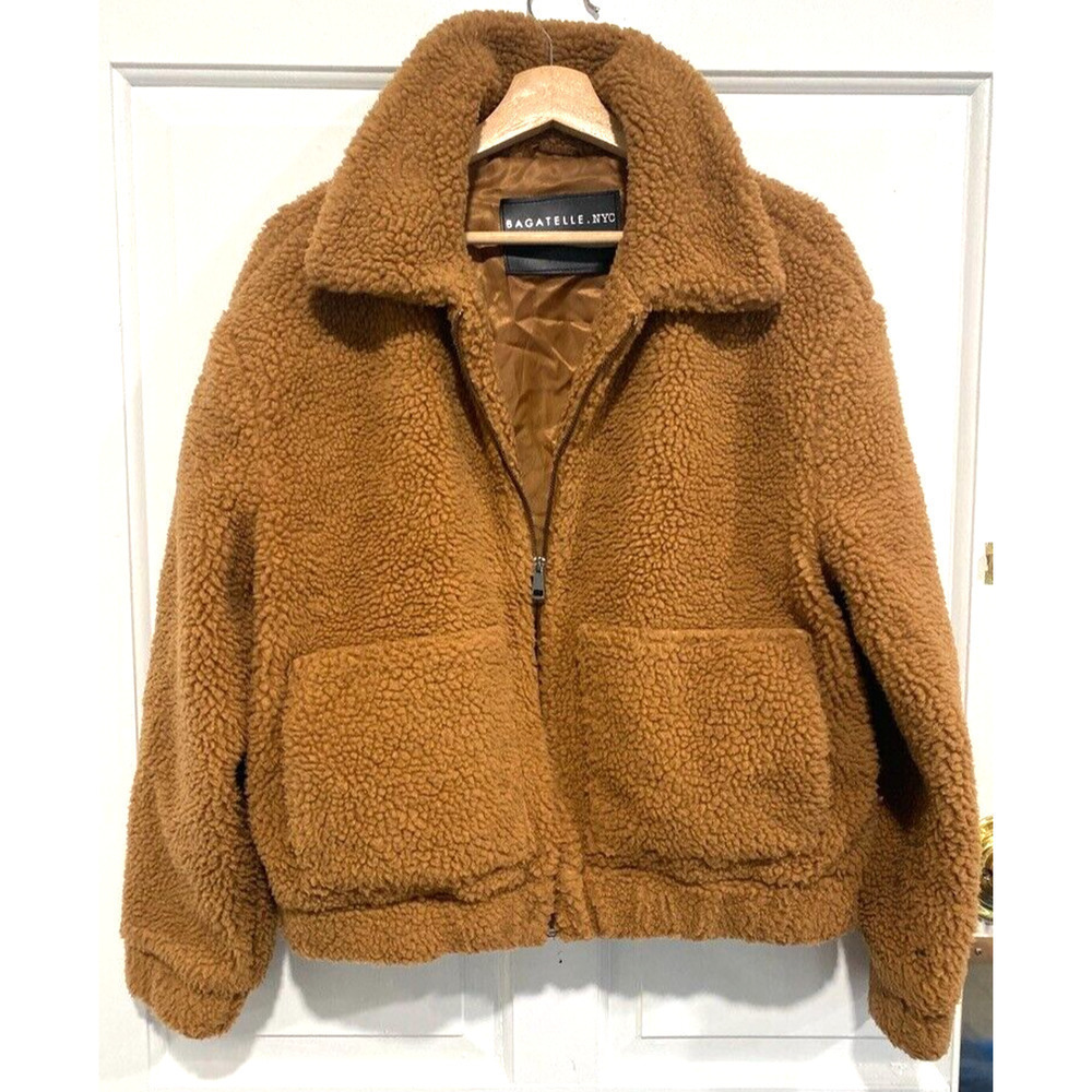 Bagatelle.NYC Long Sleeve Zip Teddy Faux Fur Jacket Rust women's size Large